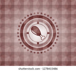 chicken leg icon inside red seamless emblem or badge with abstract geometric polygonal pattern background.