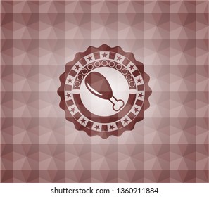 chicken leg icon inside red seamless emblem or badge with abstract geometric polygonal pattern background.