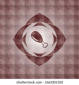 chicken leg icon inside red seamless polygonal badge.