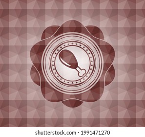 chicken leg icon inside red badge with geometric background. Seamless. 