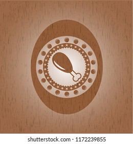 chicken leg icon inside retro style wooden emblem