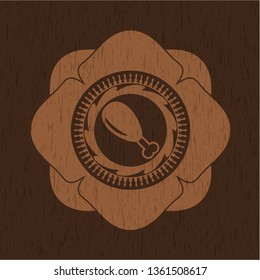 chicken leg icon inside retro wood emblem