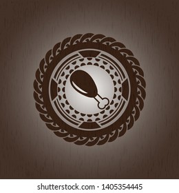 chicken leg icon inside retro style wood emblem