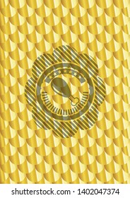chicken leg icon inside shiny golden badge. Scales pattern. Vector Illustration. Detailed.