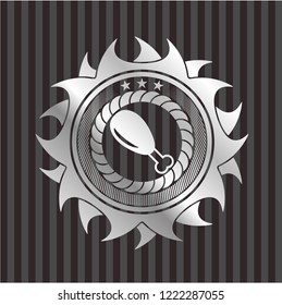 chicken leg icon inside silver badge or emblem