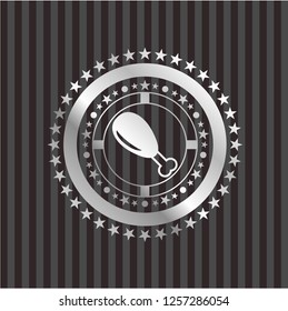 chicken leg icon inside silver shiny badge