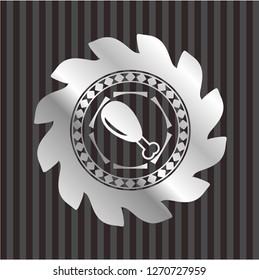 chicken leg icon inside silver shiny badge