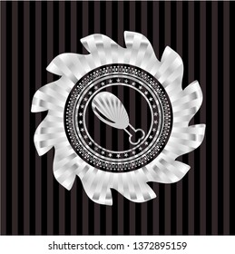 chicken leg icon inside silver shiny emblem
