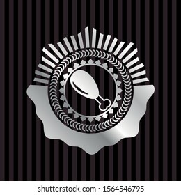 chicken leg icon inside silver badge or emblem