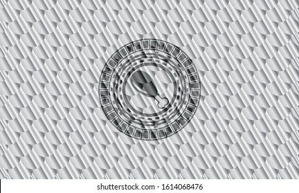 chicken leg icon inside silver shiny emblem. Scales pattern. Vector Illustration. Detailed.