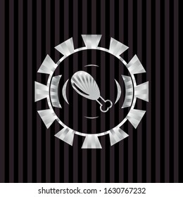 chicken leg icon inside silver badge or emblem