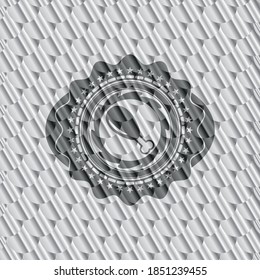 chicken leg icon inside silver emblem or badge. Scales pattern. Vector Illustration. Detailed. 