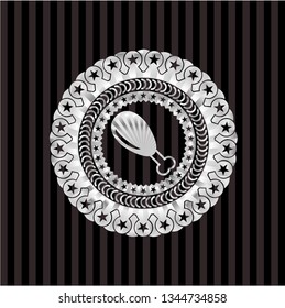 chicken leg icon inside silvery shiny emblem