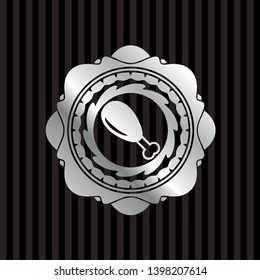 chicken leg icon inside silvery emblem