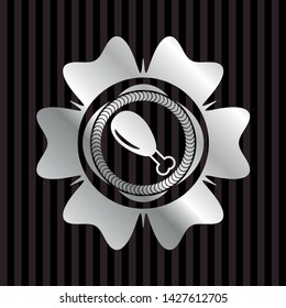 chicken leg icon inside silvery emblem