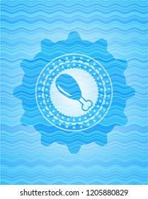 chicken leg icon inside sky blue water badge.
