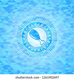 chicken leg icon inside sky blue emblem with triangle mosaic background
