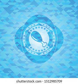 chicken leg icon inside sky blue mosaic emblem