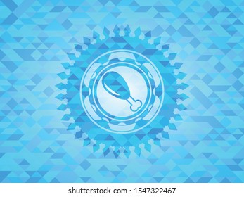 chicken leg icon inside sky blue emblem with mosaic background