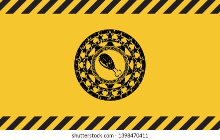 chicken leg icon inside warning sign, black grunge emblem. Vector Illustration. Detailed.