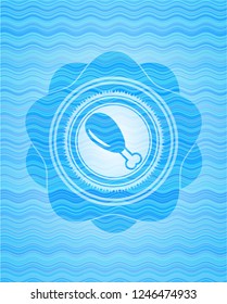 chicken leg icon inside water wave representation emblem background.