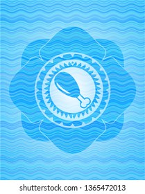 chicken leg icon inside water wave representation emblem.