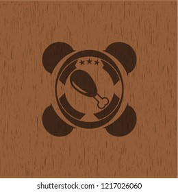 chicken leg icon inside wooden emblem. Vintage.