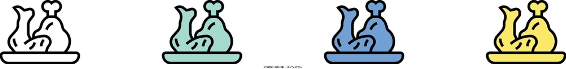 chicken leg icon. Outline, Green, Blue and Yellow Style Design Isolated On White Background