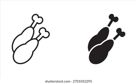 Ícone de perna de frango definido em estilo plano. fundo isolado.	