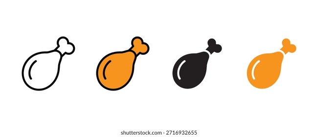 Icono de pierna de pollo establecido Vector sobre fondo blanco. comida, carne, símbolo de aves de corral. cocina, comida, proteína, ícono de nutrición. Ilustración vectorial.