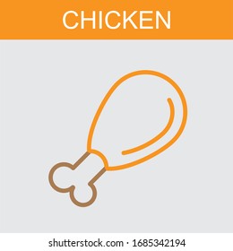 Chicken leg icon Simple Set of Chicken Well crafted Vector Line Icons. Contains such Icons as Rooster, Eggs, Scrambled, Chef's Hat, Sausages, Salt, Grill, Time, Plate, Fork, Knife. Editable Stroke.