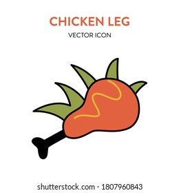 Chicken leg icon. Vector colorful icon of fried chicken drumstick with some mustard on it