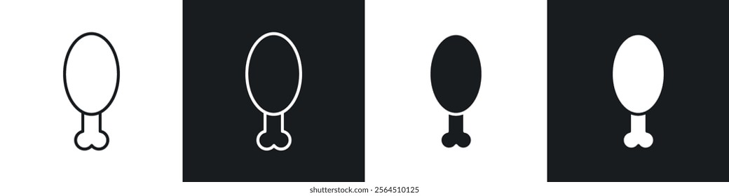 Chicken leg icons collection in black filled and line style.