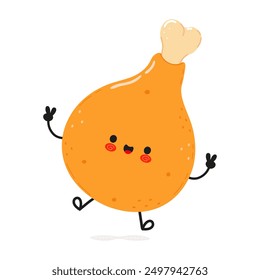 Chicken leg jumping character. Vector hand drawn cartoon kawaii character illustration icon. Isolated on white background. Chicken leg character concept