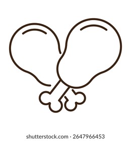 Chicken leg linear icon isolated on transparent background. Simple chicken or turkey leg line icon. Fast food, BBQ vector illustration. Editable stroke.
