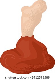 Carne de pierna de pollo en hueso con mordida. Baqueta de tambor cocida con pieza faltante, aspecto fresco. Ilustración vectorial de los productos alimenticios y las fuentes proteicas.