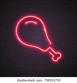 Chicken Leg Neon Light Glowing Red Colour Vector Graphic