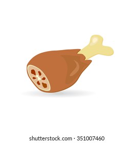 Chicken leg on bone for barbecue, frying or baking. Meat vector illustration. Drumstick  isolated. Turkey leg with shadow