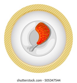 Chicken leg on the palte, colorful icon