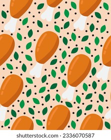 Chicken leg pattern with spices on light pink background.
