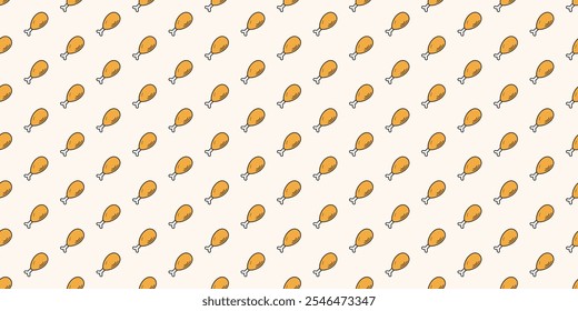 Pieza de pierna de pollo sin patrón. Fondo de patrón de pollo frito sin fisuras. Diseño plano. fondo de patrón de pollo frito doodle. fondo de comida rápida. VECTOR EPS