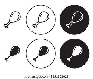 Hühnerschenkelstück Vektorsymbol-Set. gebratenes Hühnerbein und Knochensymbol. Schild an der Putenschenkel in schwarzer Farbe.