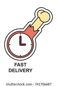 chicken leg and round clock, stopwatch and food, fast delivery, vector image,colored icon,outline style