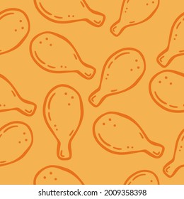 Chicken leg Seamless pattern Design Template. Illustration vector graphic. doodle chicken leg on Orange background. Perfect for design menu cafe, bistro, restaurant, label and packaging.