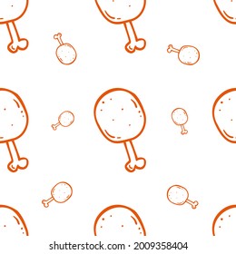 Chicken leg Seamless pattern Design Template. Illustration vector graphic. doodle chicken leg on white background. Perfect for design menu cafe, bistro, restaurant, label and packaging.