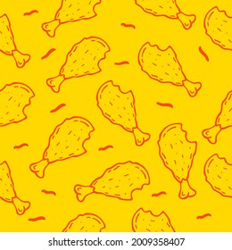 Chicken leg Seamless pattern Design Template. Illustration vector graphic. doodle chicken leg on Yellow background. Perfect for design menu cafe, bistro, restaurant, label and packaging.