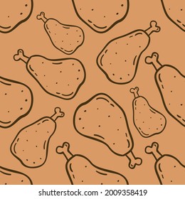 Chicken leg Seamless pattern Design Template. Illustration vector graphic. doodle chicken leg on brown background. Perfect for design menu cafe, bistro, restaurant, label and packaging.