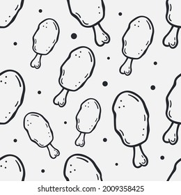 Chicken leg Seamless pattern Design Template. Illustration vector graphic. doodle chicken leg on white background. Perfect for design menu cafe, bistro, restaurant, label and packaging.