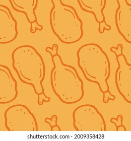 Chicken leg Seamless pattern Design Template. Illustration vector graphic. doodle chicken leg on Orange background. Perfect for design menu cafe, bistro, restaurant, label and packaging.