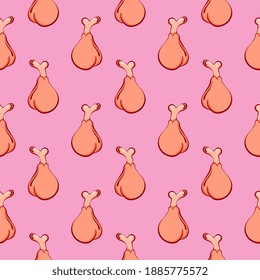 Chicken leg , seamless pattern on a pink background.